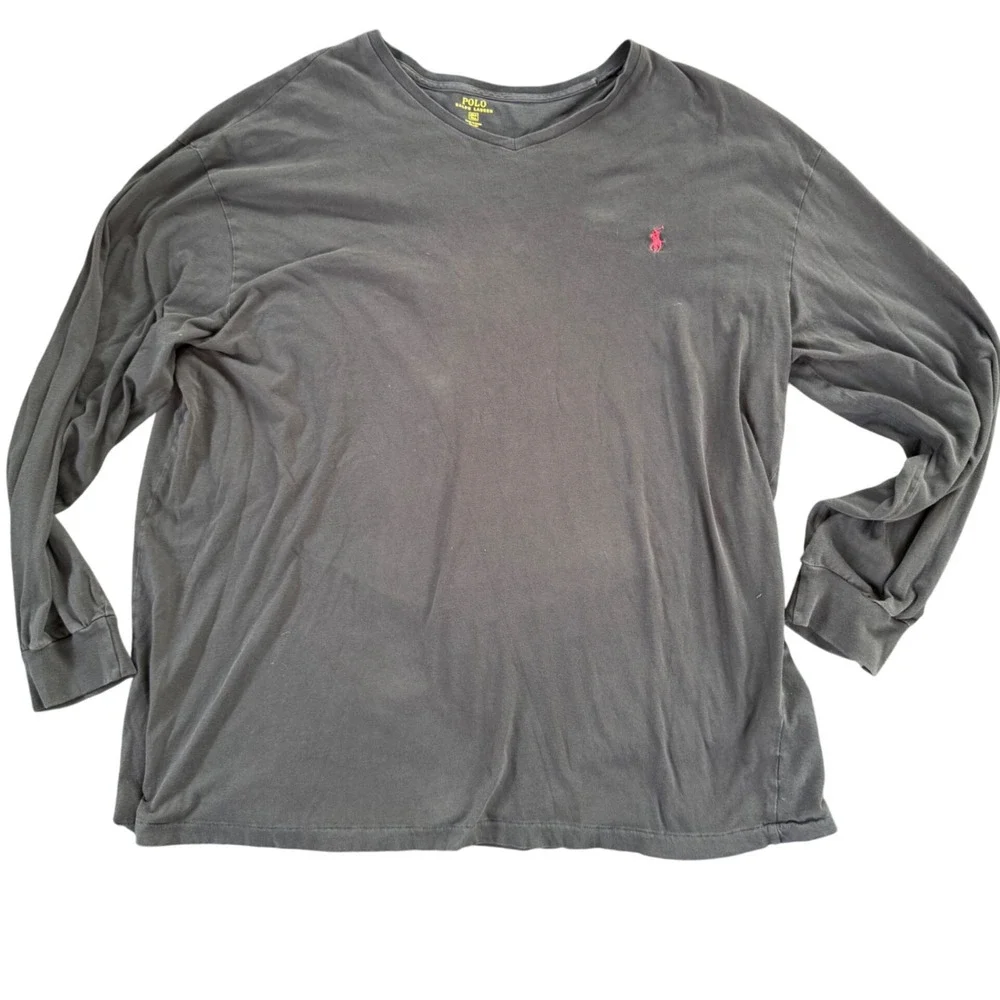 Polo Ralph Lauren Classic Gray Long Sleeve T-Shirt Red‎ Pony Logo 2XLT Tall